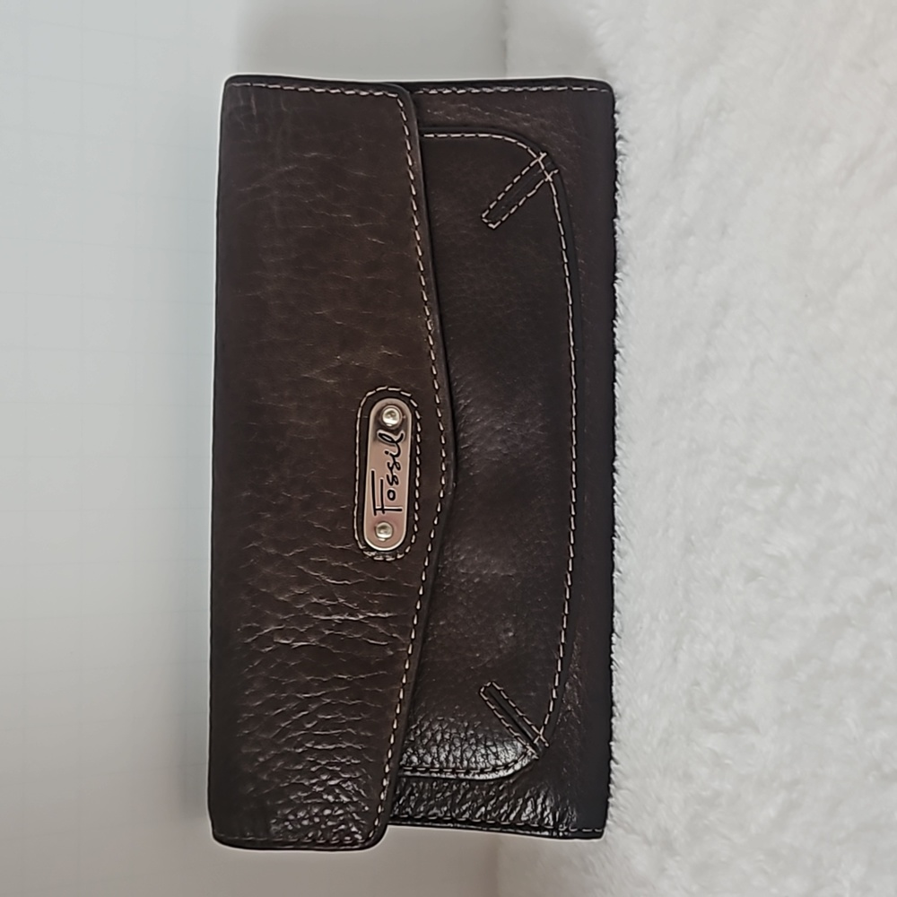 Fossil | Women's Brown Leather TriFold Wallet Double Snap Closure Wallet